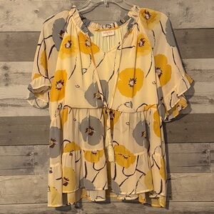 Hailey & Co Babydoll Top - Large - Yellow / Grey Floral